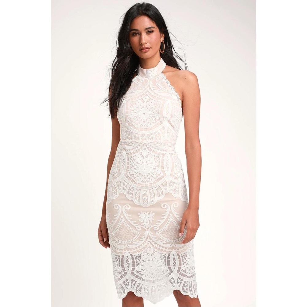 Lulu's White Lace Midi Dress